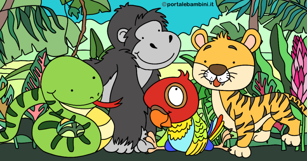 disegni di animali della giungla da colorare