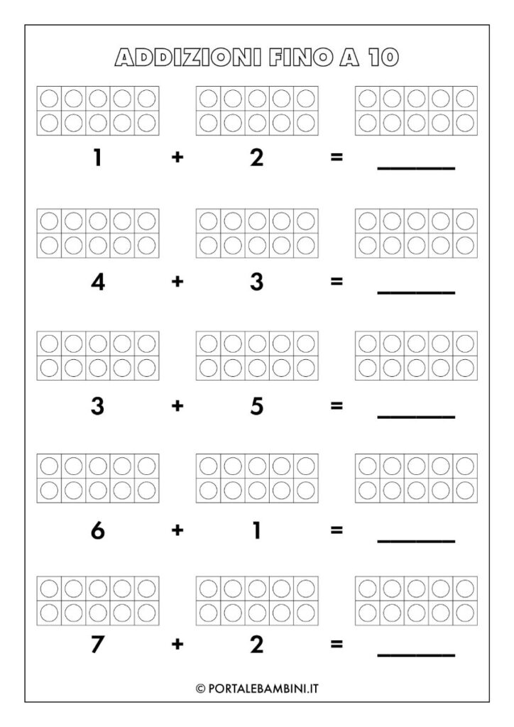 addizioni con i ten frame esercizi da stampare schede didattiche di matematica classe prima