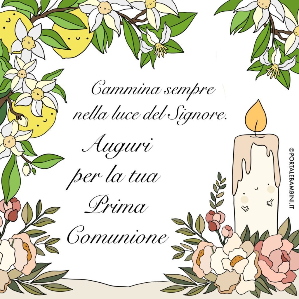 immagini prima comunione biglietto di auguri per la prima comunione con candela e cornice di fiori