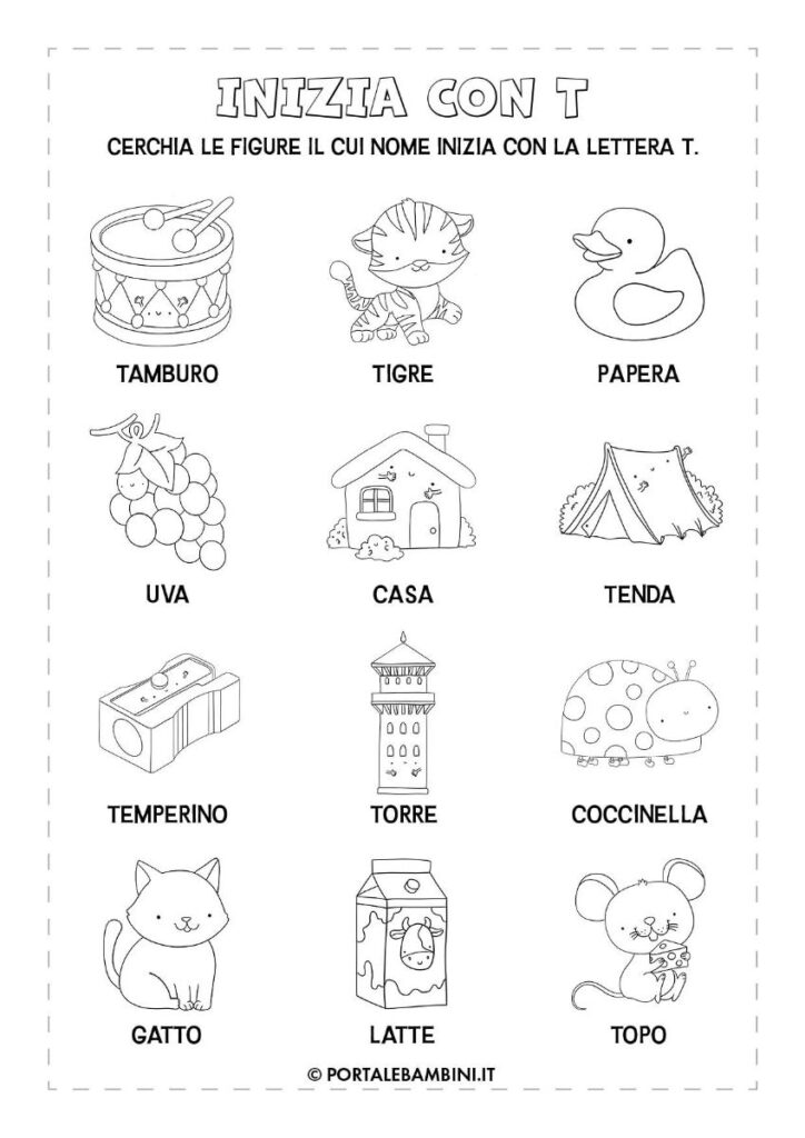 Schede didattiche italiano parole con la T