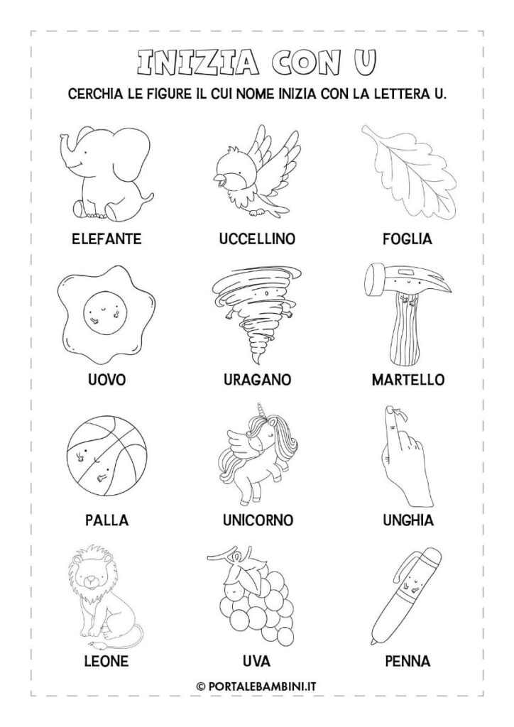 Schede didattiche italiano parole con la U