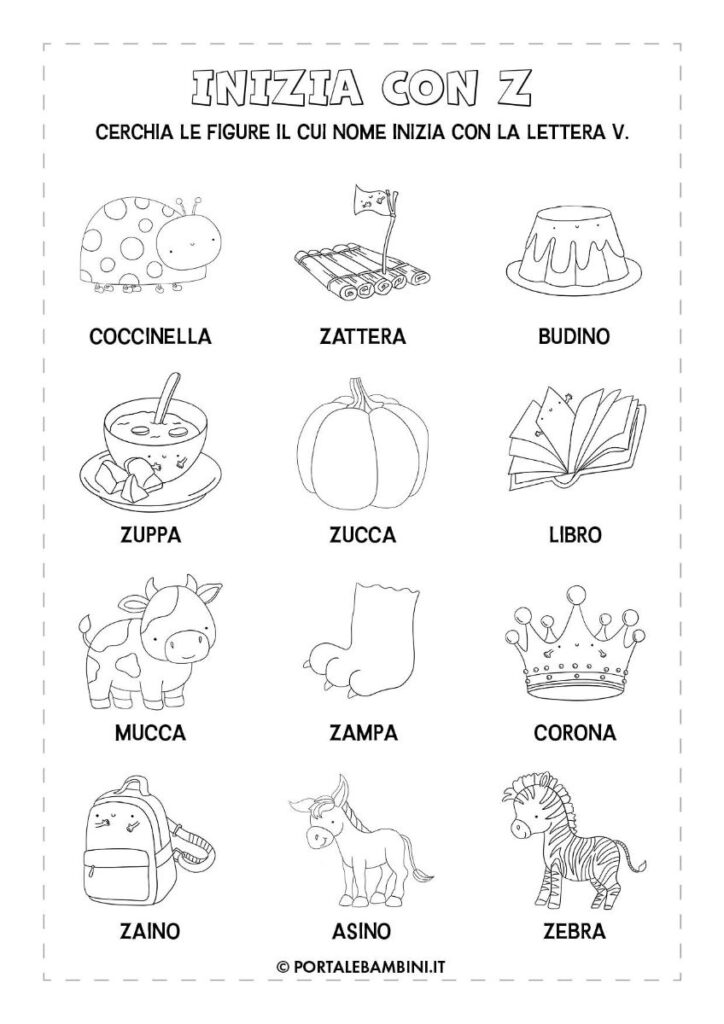 Schede didattiche italiano parole con la Z