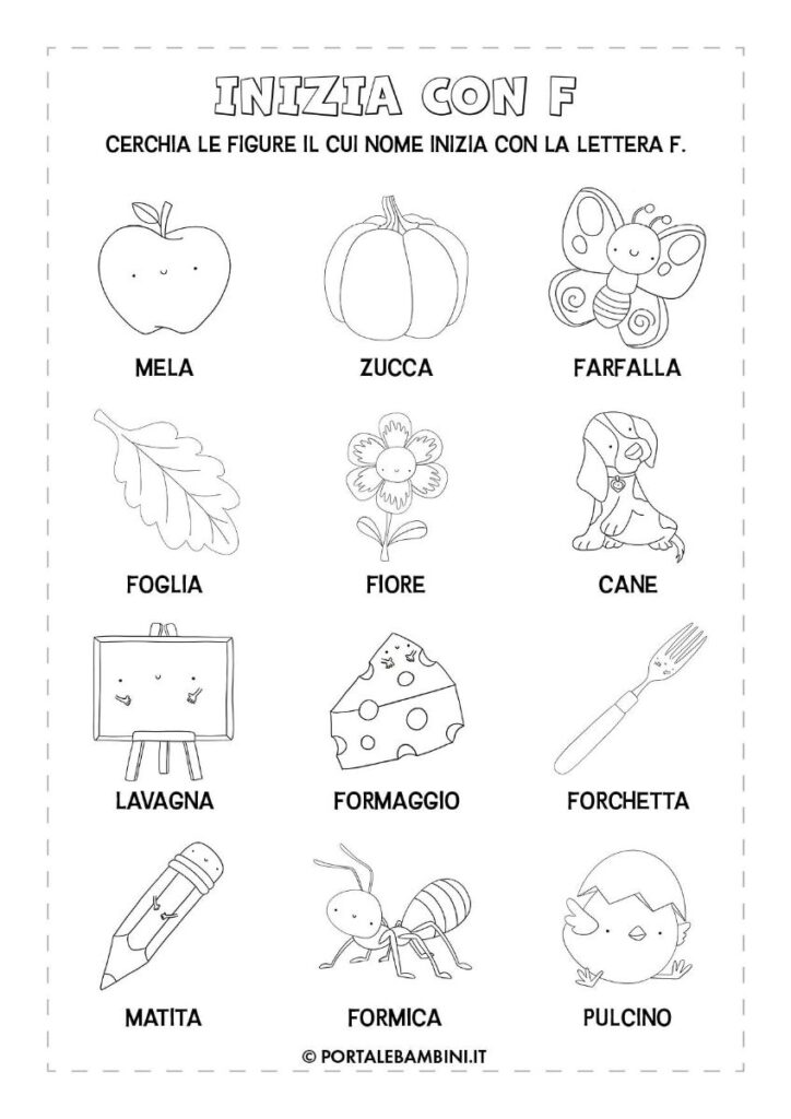 Schede didattiche italiano parole con la F