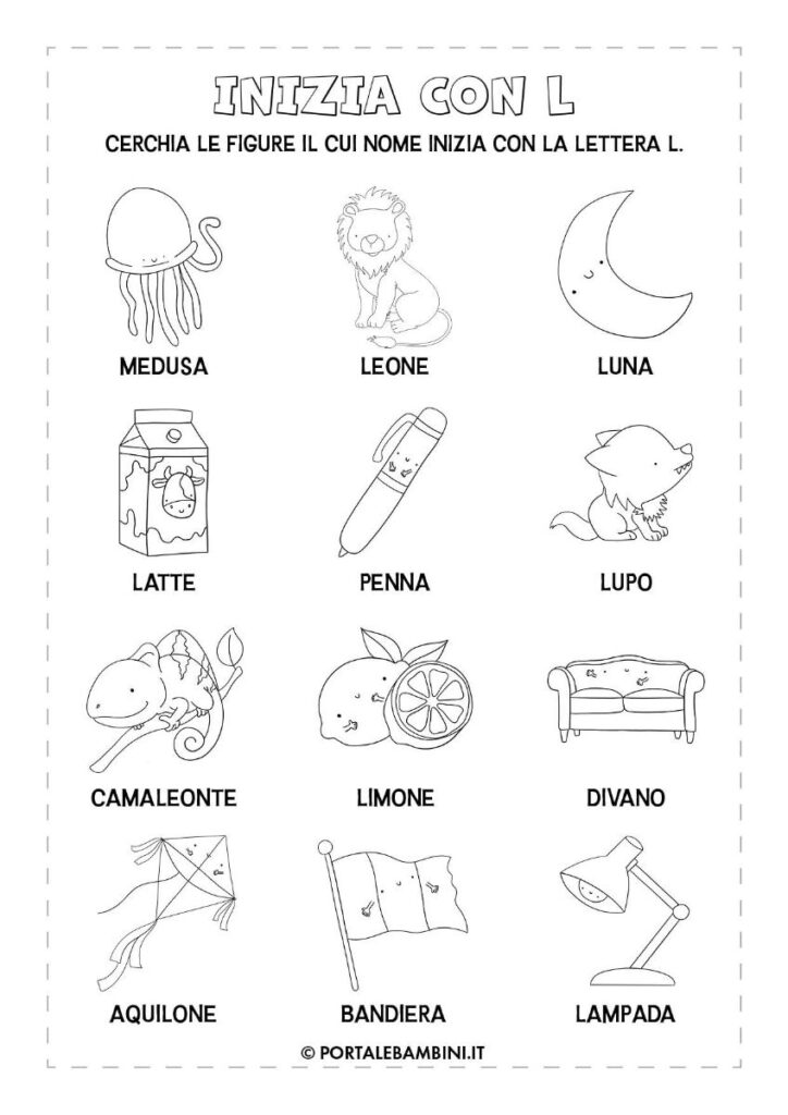 Schede didattiche italiano parole con la L