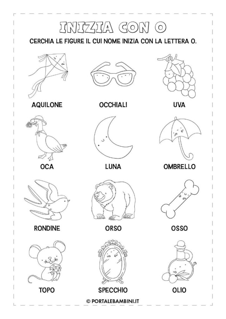 Schede didattiche italiano parole con la O