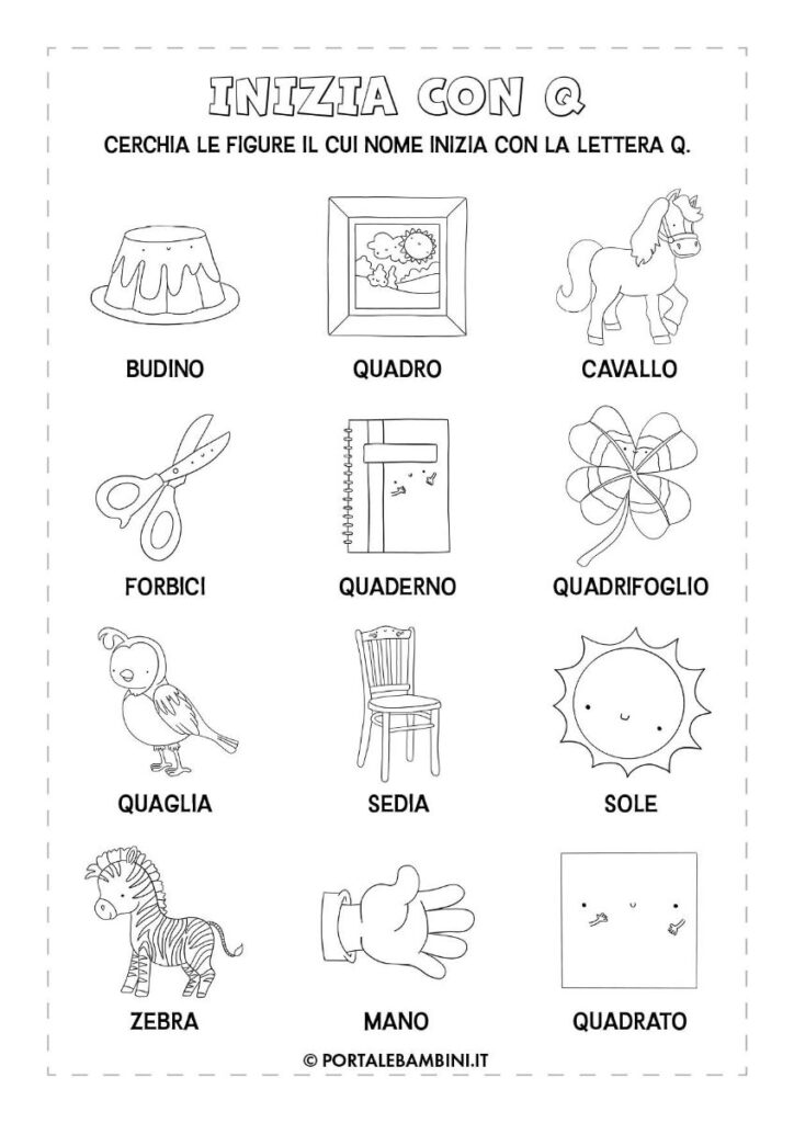 Schede didattiche italiano parole con la Q