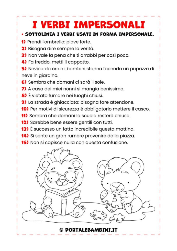 Esercizi sui verbi impersonali per i bambini della scuola primaria