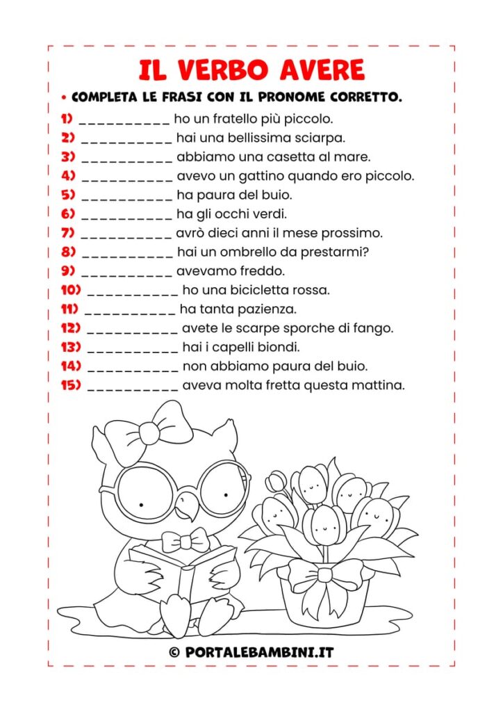 Esercizi sul verbo avere