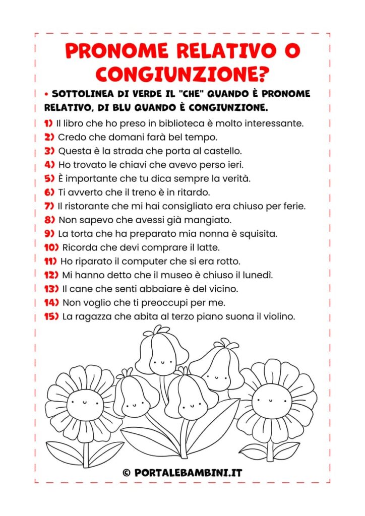Esercizi su pronome relativo e congiunzione