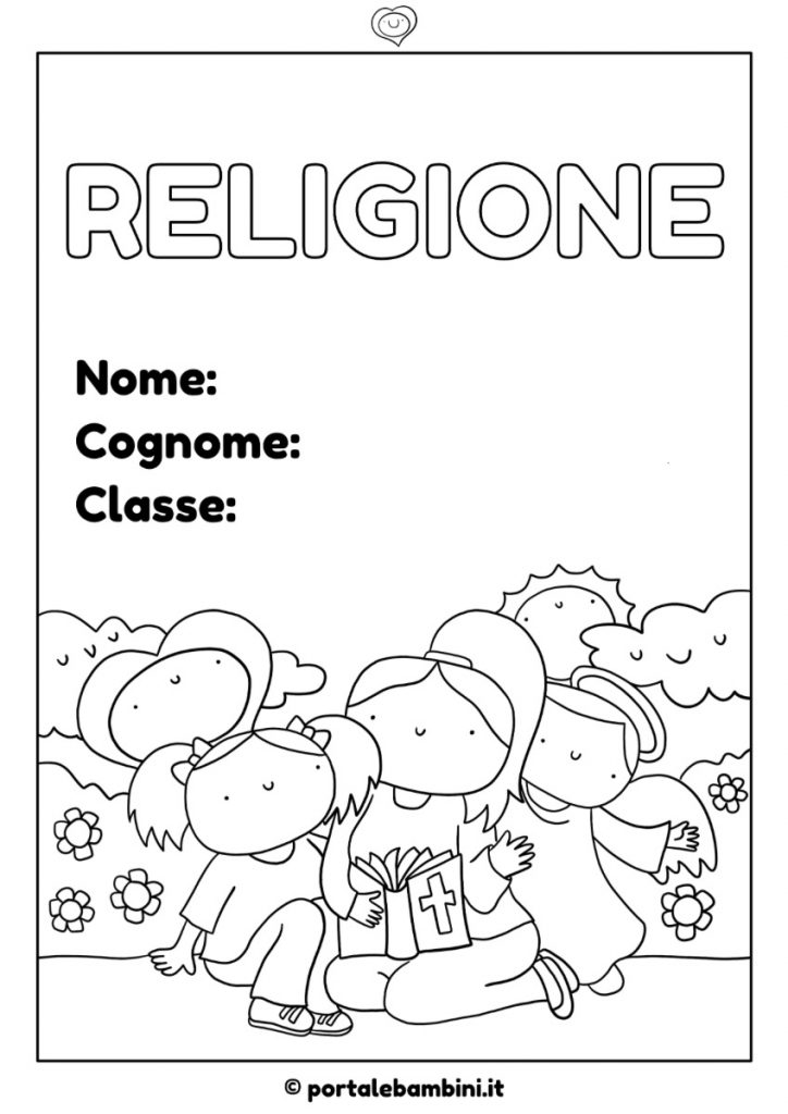 copertina quaderno di religione da stampare e colorare