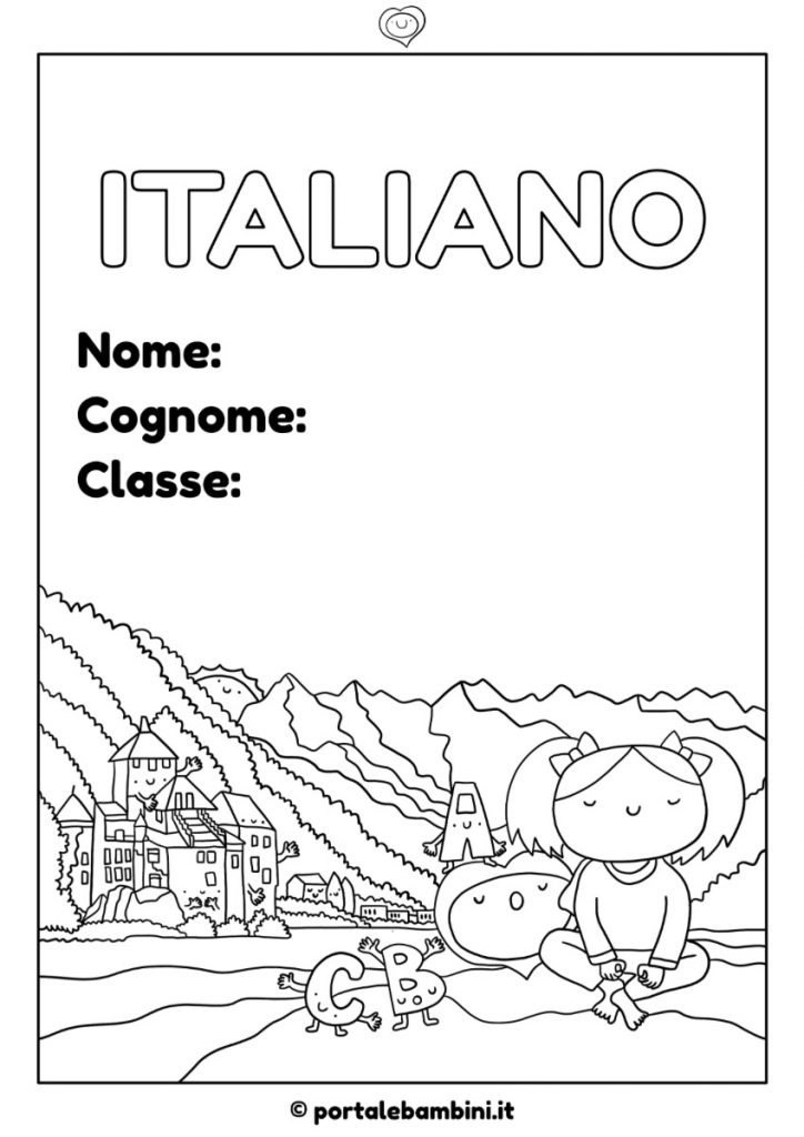 Copertina quaderno italiano da colorare