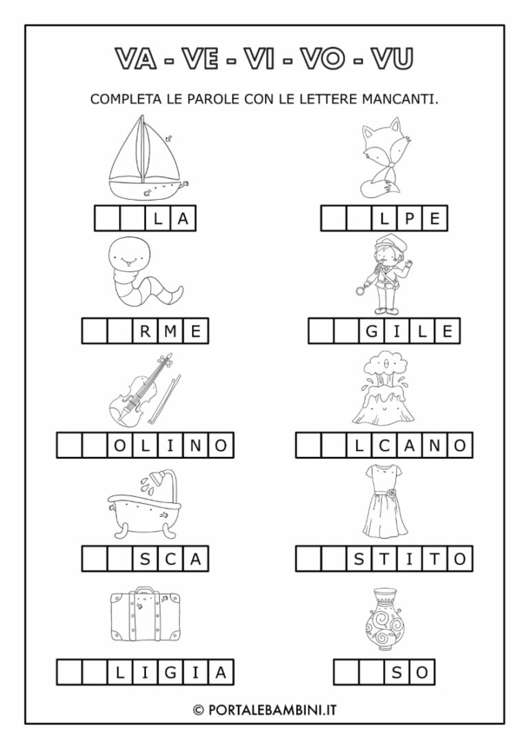 Parole con VA VE VI VO VU portalebambini.it