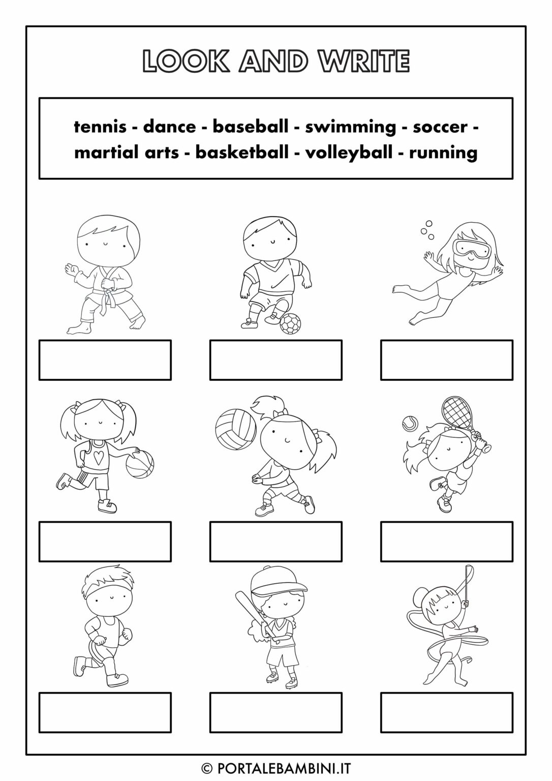 Sport in Inglese elenco e flashcard portalebambini.it